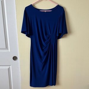 Gilli Royal Blue Draped Midi Dress with Flutter Sleeves